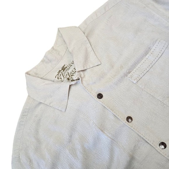 Jamaica Jaxx Mens Beige Silk Jacquard Short Sleeve Button Up Shirt L G - Picture 3 of 8